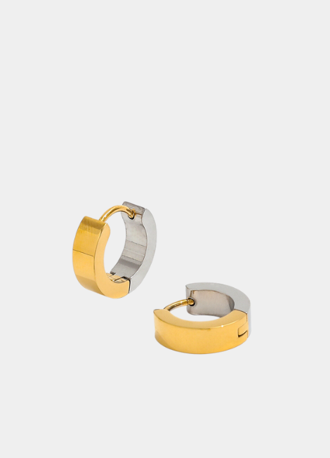 Stylish two-tone mini hoop earrings with a sleek and modern design, perfect for everyday elegance.