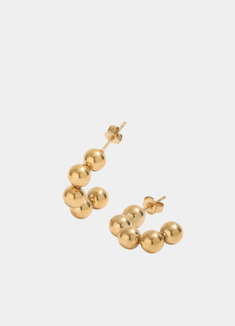 Elegant 18K gold-plated C-hoop earrings with beaded design by Oak & Ash – modern, chic, and perfect for everyday wear.