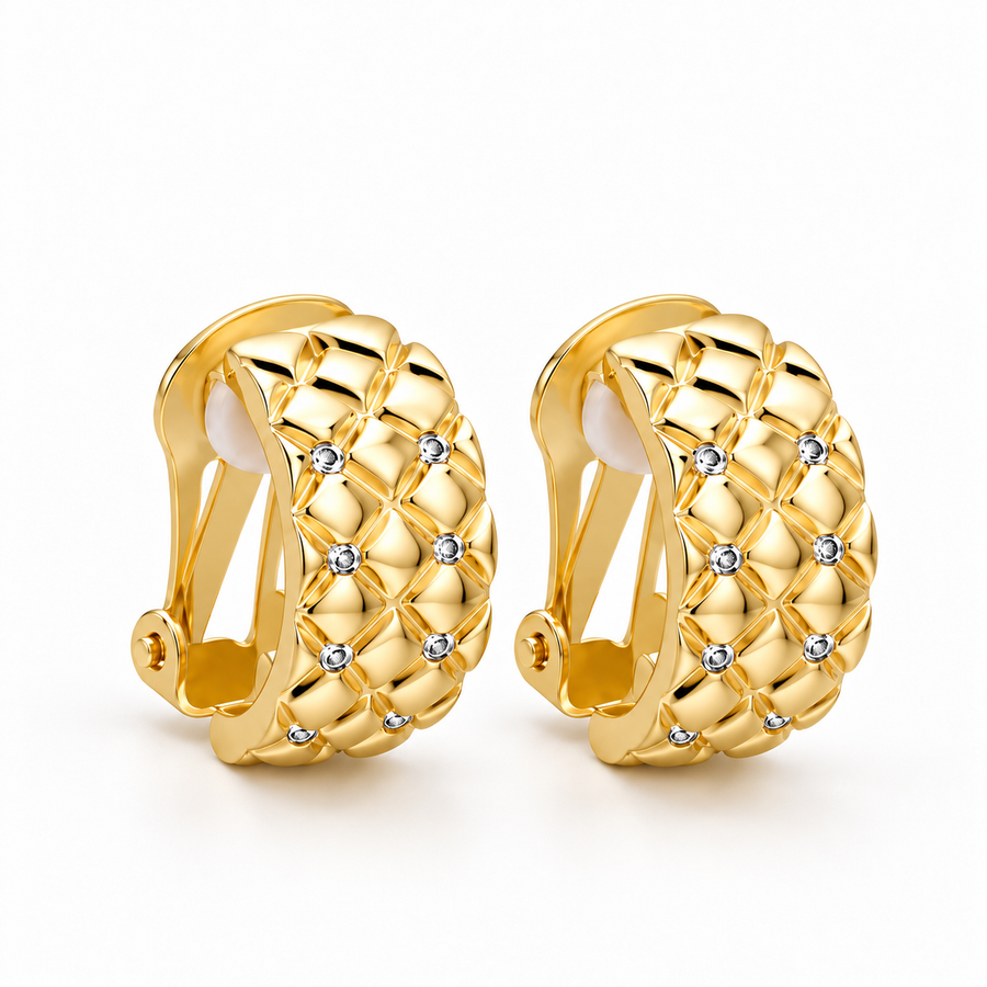 Earrings Clips | Diana | Grid Zirconia | 18K Gold Plated