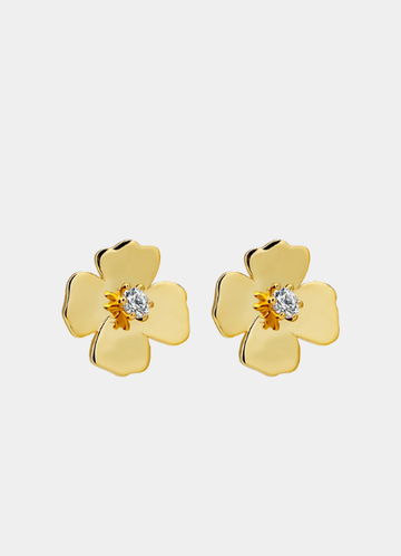 Elegant Adele flower earrings in 18K gold plating, featuring a delicate floral design perfect for everyday elegance or special occasions.