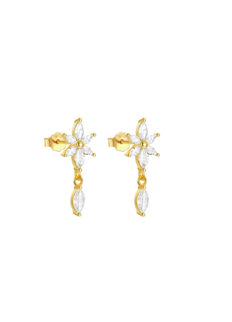 Alba Petite Flower Dangle Earrings – 18K Gold Plated 925 Sterling Silver Floral Drop Earrings for Women in Hong Kong