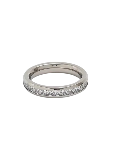 Elegant Beatrice baguette ring with stainless steel band.