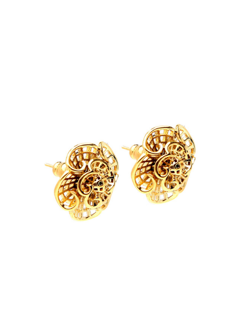Elegant 18K gold plated Camellia flower earrings with detailed floral design for a timeless feminine look.
