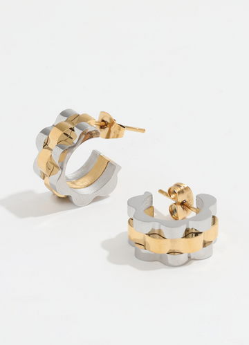 Bold two-tone chunky band earrings with modern design and standout style.
