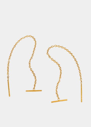 18K gold plated threading bar earrings – minimalist long dangle jewelry for modern elegance