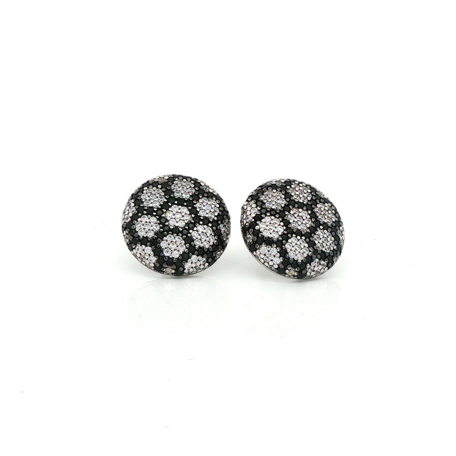 Earrings | African Flower | Round Glam | White Black | Cubic Zirconia