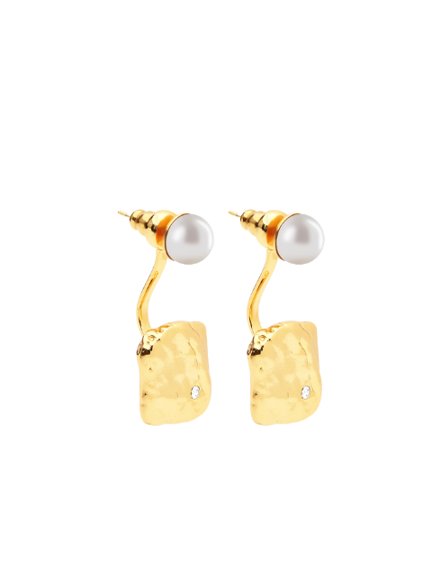 Elma Pearl Jacket Earrings – 18K Gold Plated 2-in-1 Stud and Drop Earrings for Women in Hong Kong