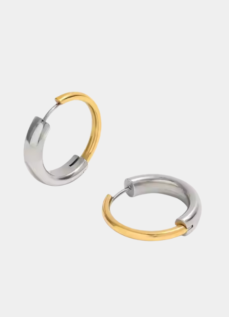 two tone hoop earrings hk, estelle earrings 18mm hk, stainless steel hoops hong kong, gold silver earrings hk, minimalist earrings for women hk, everyday hoops hk, mixed metal earrings hong kong, gift for her hk