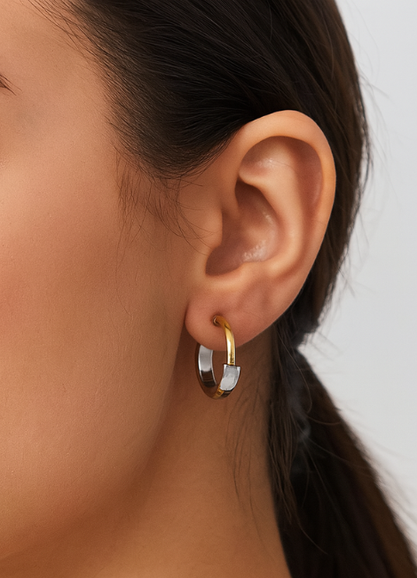 Estelle Two-Tone Hoop Earrings – 25mm Stainless Steel | Everyday Mixed Metal Hoops for Women in Hong Kong