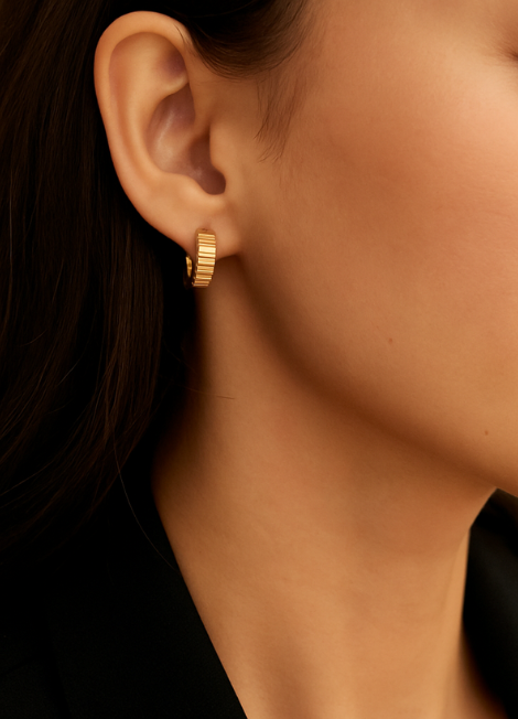 Ribbed Huggie Earrings – Gold Plated Textured Hoops for Women in Hong Kong