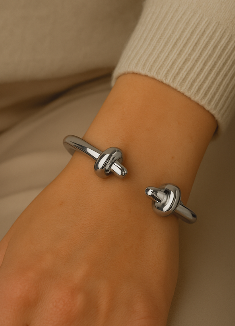 Massive Double Knot Bangle in Silver Plated Finish – Bold Statement Bracelet for Women in Hong Kong

