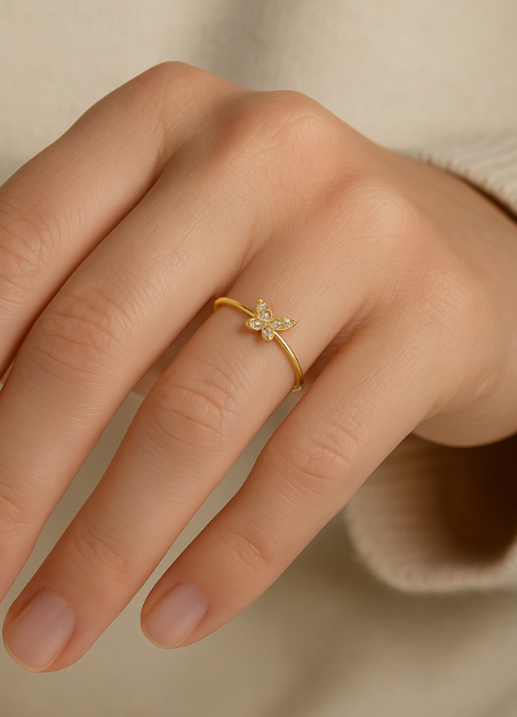 Mini Butterfly Ring – 18K Gold Plated 925 Sterling Silver Zirconia Ring for Women in Hong Kong