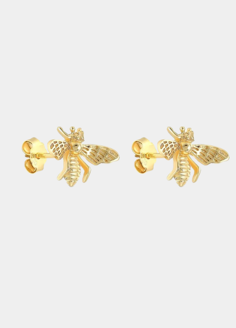 Delicate bee stud earrings in 18K gold-plated 925 sterling silver, nature-inspired design by Oak & Ash.