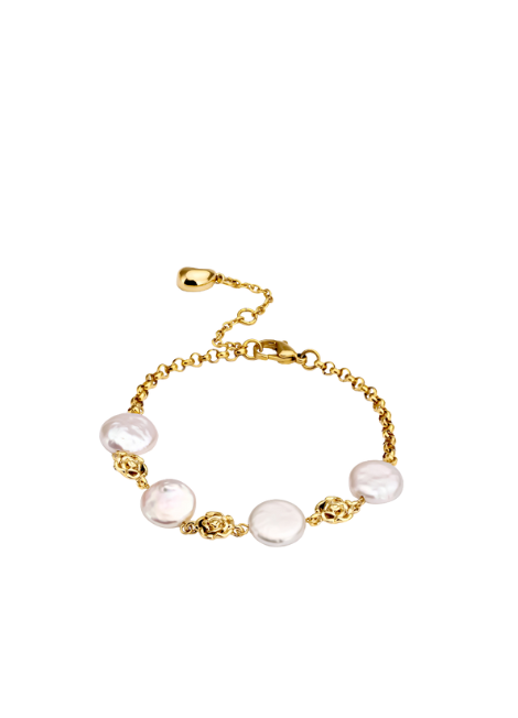 Pearls & Flowers Bracelet – 18K Gold Plated with Pearl and Floral Charms for Women in Hong Kong