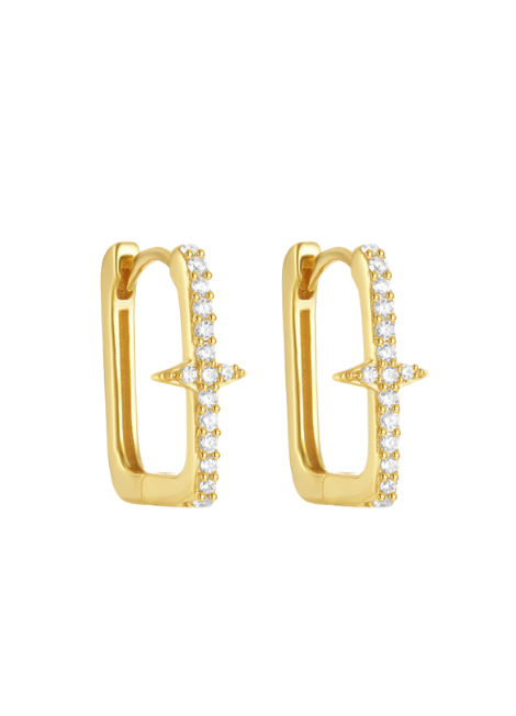 Star Square Zirconia Huggie Earrings – 18K Gold Plated 925 Sterling Silver | Elegant Sparkle for Women in Hong Kong