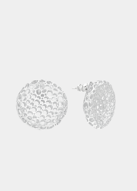 silver statement earrings HK, bold earrings for women, modern jewelry Hong Kong, fashion earrings HK, hollow silver earrings
