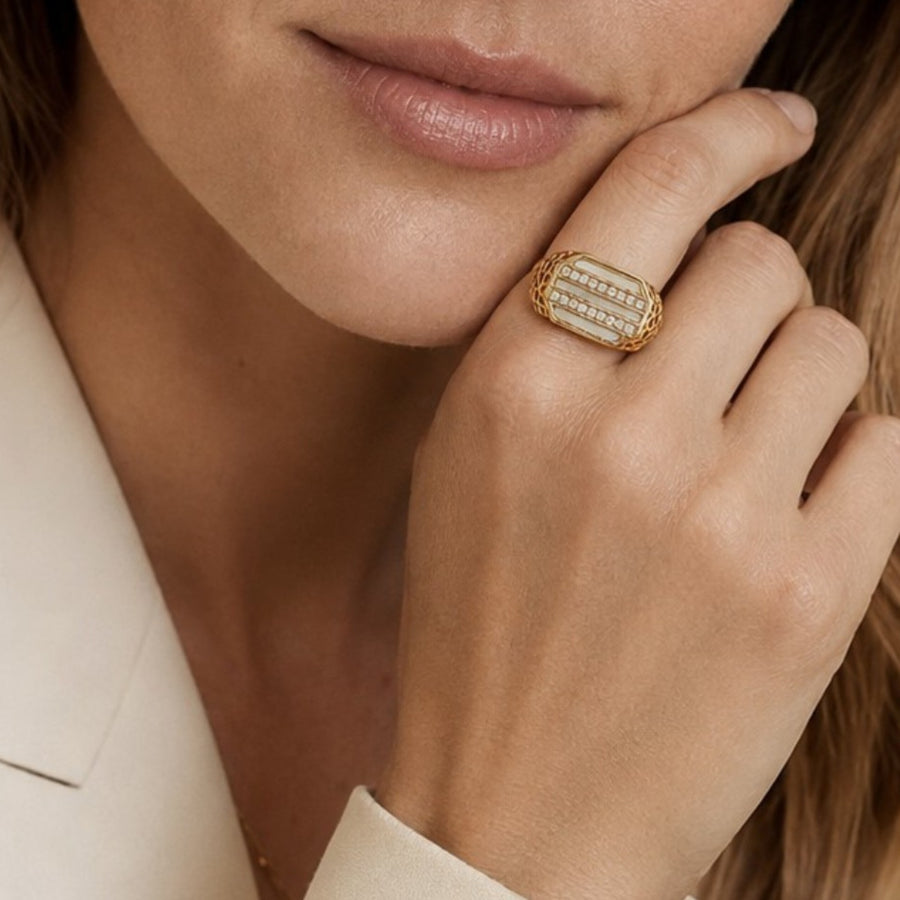 Ring | Serenity Signet | Mother of Pearl & Zirconia | 18K Gold Plated