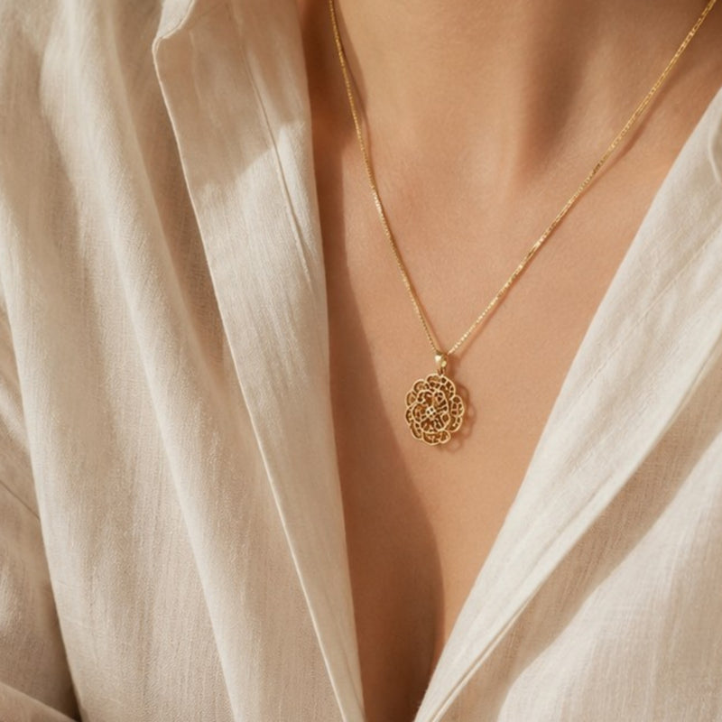 Necklace | Camellia | Flower | SS Chain | 18K Gold Plated