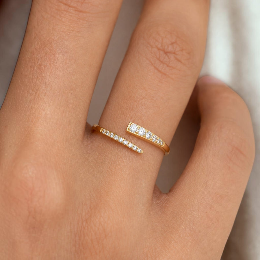 Ring | Pia Pavé C | Adjustable | Cubic Zirconia |  18K Gold Plated 925SS