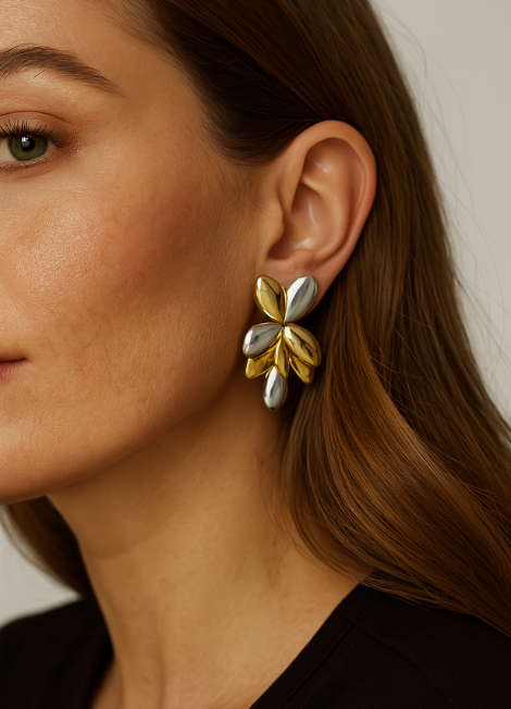 Lillian Flower Earrings – Two-Tone Mixed Metal Floral Jewelry for Women in Hong Kong