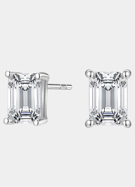 Emerald cut zirconia stud earrings in 925 sterling silver – elegant and timeless design for daily wear or special occasions