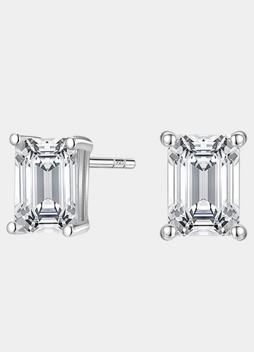 Emerald cut zirconia stud earrings in 925 sterling silver – elegant and timeless design for daily wear or special occasions