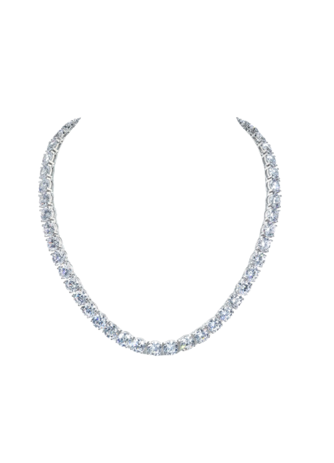 Luxury Elysian tennis necklace featuring 141 carats of round cut lab created zirconia in 925 sterling silver setting.