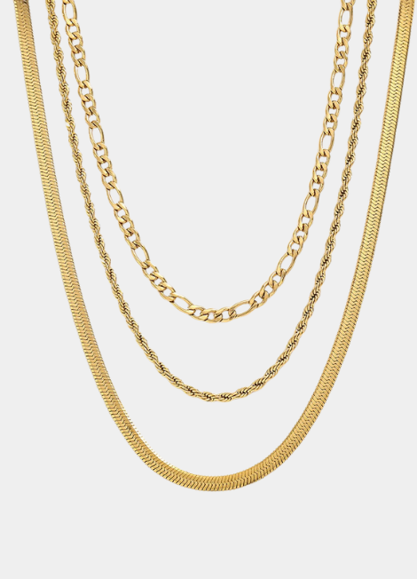 18K gold plated three-layer necklace – elegant triple strand design for a modern stacked look