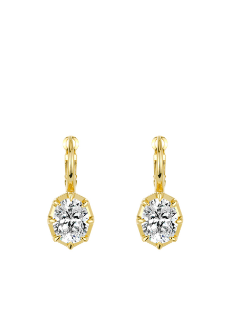 Gold hoop earrings with clear gemstones - lab grown zirconia 925 sterling silver 18 K Gold plated